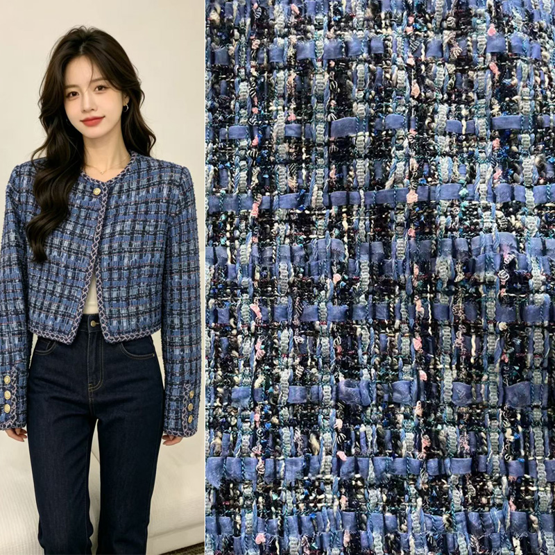 Sewing Tweed Fabric - Tecido Premium de Tweed Azul Tinto