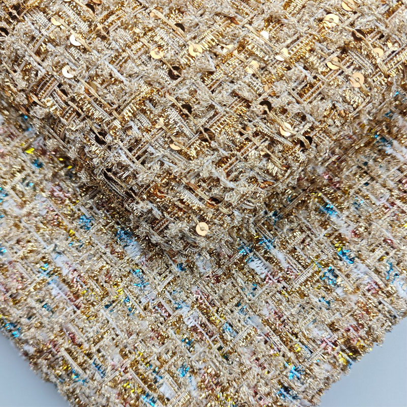 Sewing Tweed Fabric - Fio de ouro e lantejoulas tingido