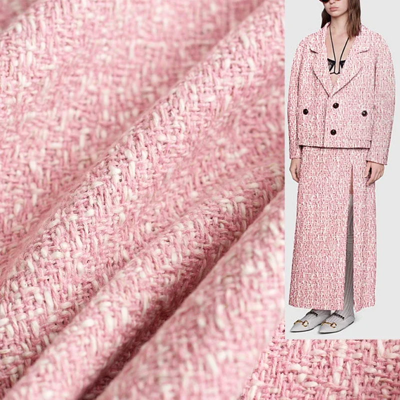 Sewing Tweed Fabric - Redraspberry 145cm rosa branco lã tweed