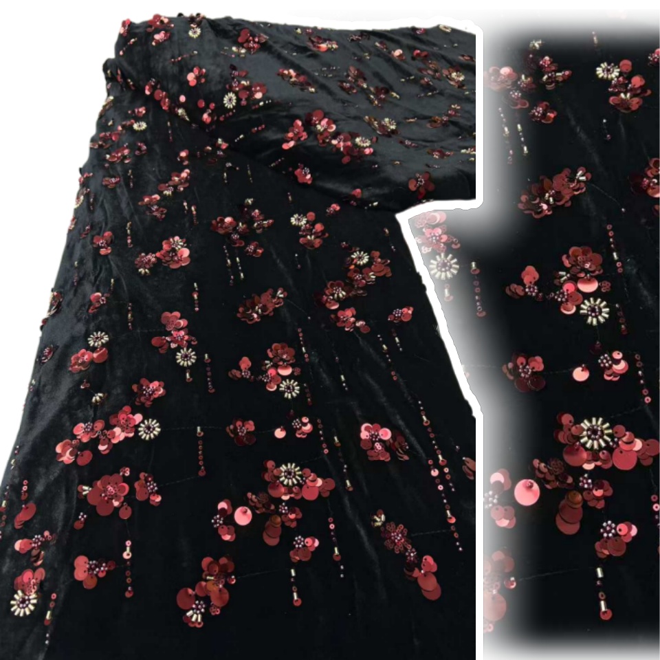 Sewing Velvet Fabric - Lantejoulas africanas tecido de renda de