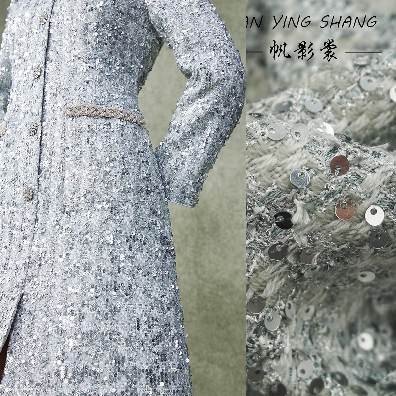 Sewing Tweed Fabric - Tecido Tweed Cinza Prateado com Lantejoulas